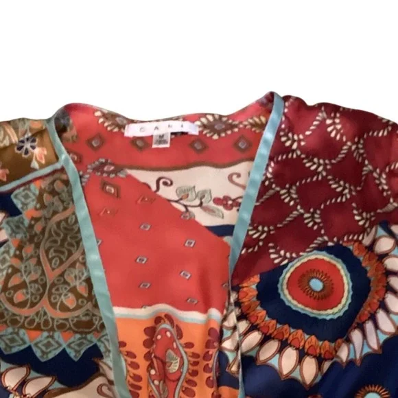 CABI Patchwork Print Tie Front Tunic Top Boho Paisley Multi Color Womens Medium - Picture 4 of 4